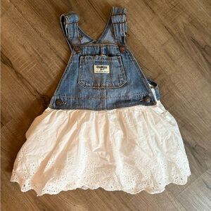 🍃 3/$30 OshKosh B'gosh Blue Denim and White Eyelet Skirt Overall Dress